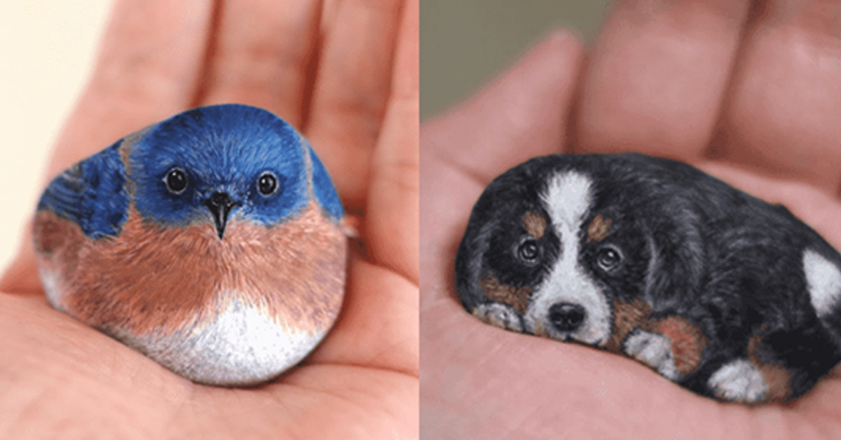 An artist brings life to ordinary stones with the help of cute and perfect animal paintings