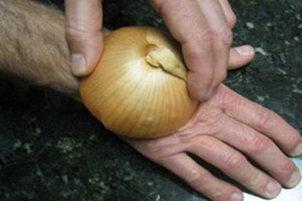 He pressed an onion on his hand for a genius reason. I had no idea it actually works!
