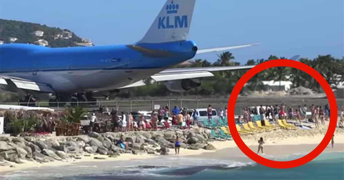 The plane is about to take off, now notice what happens to people who are tanning on the beach
