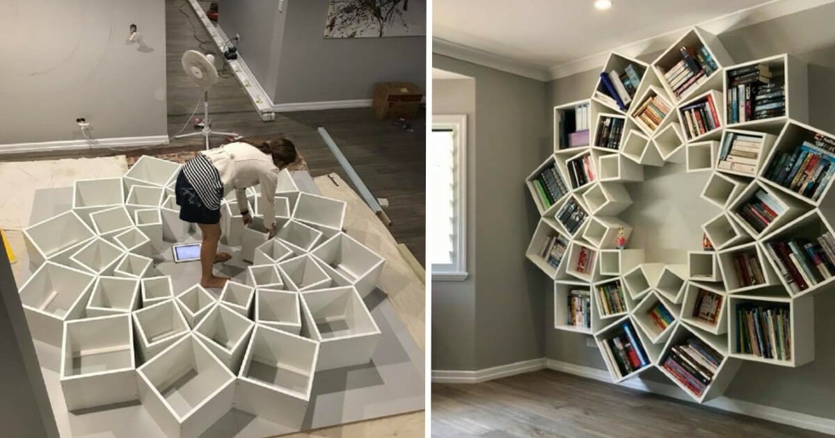 This couple's incredible homemade bookshelf is straight out of an interior design magazine