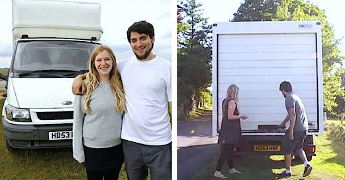 A couple sold everything and moved into a truck - now pay attention when they lift the door and reveal the house